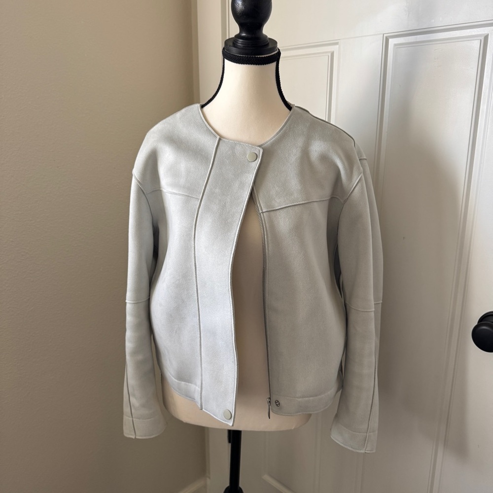 Zara Faux Suede Moto Jacket – Light Grey